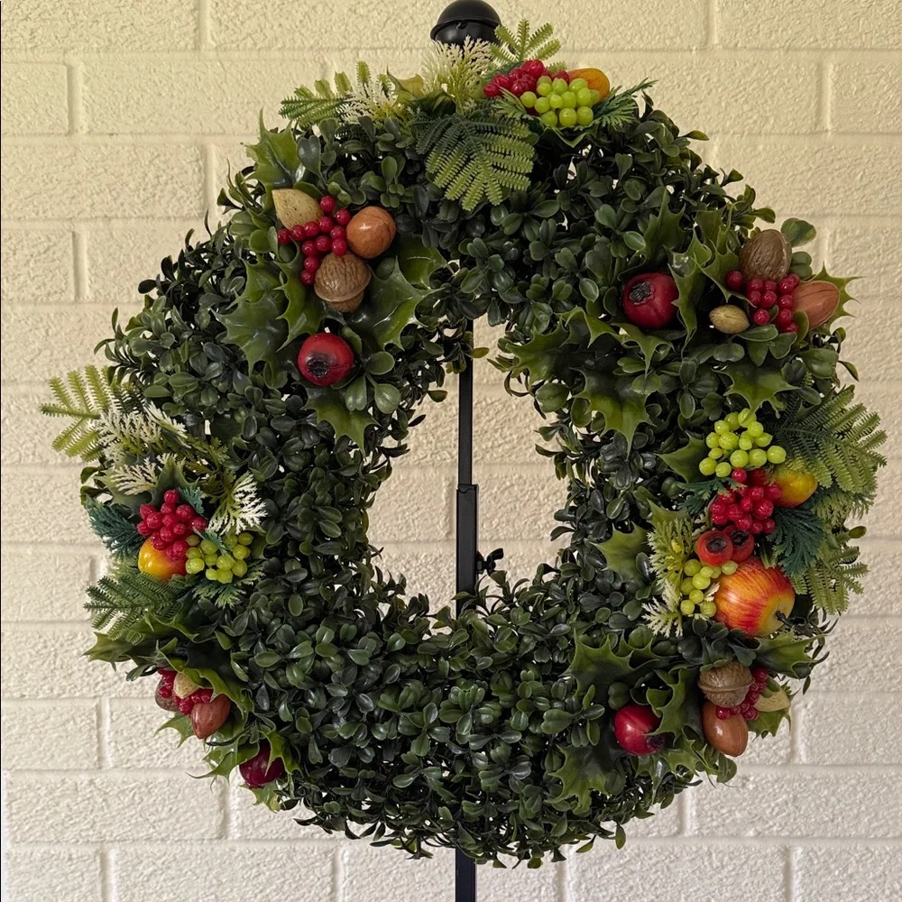 Vintage MCM Artificial Boxwood Christmas Made in Hong Kong Kitschy Wreath PWF